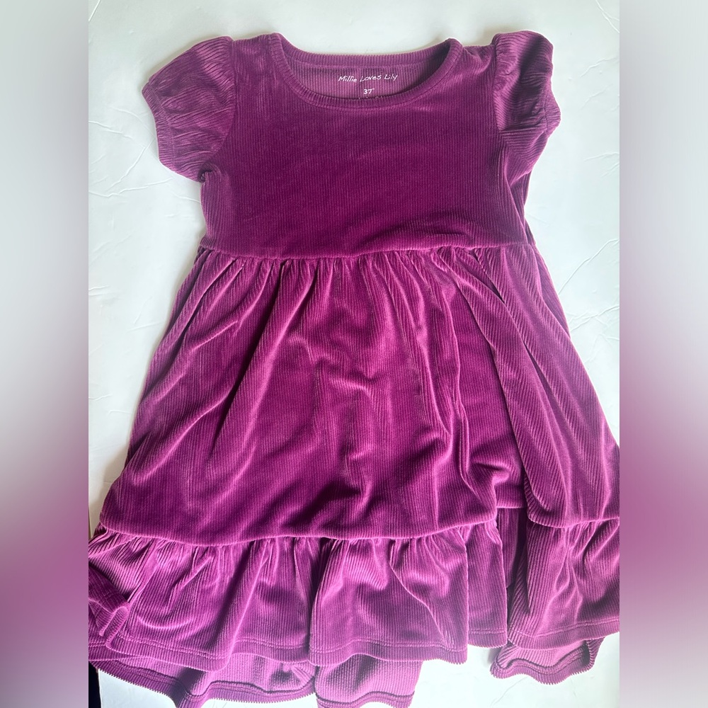 3T Millie Loves Lilly Velvet Tiered Dress in Plum Purple
